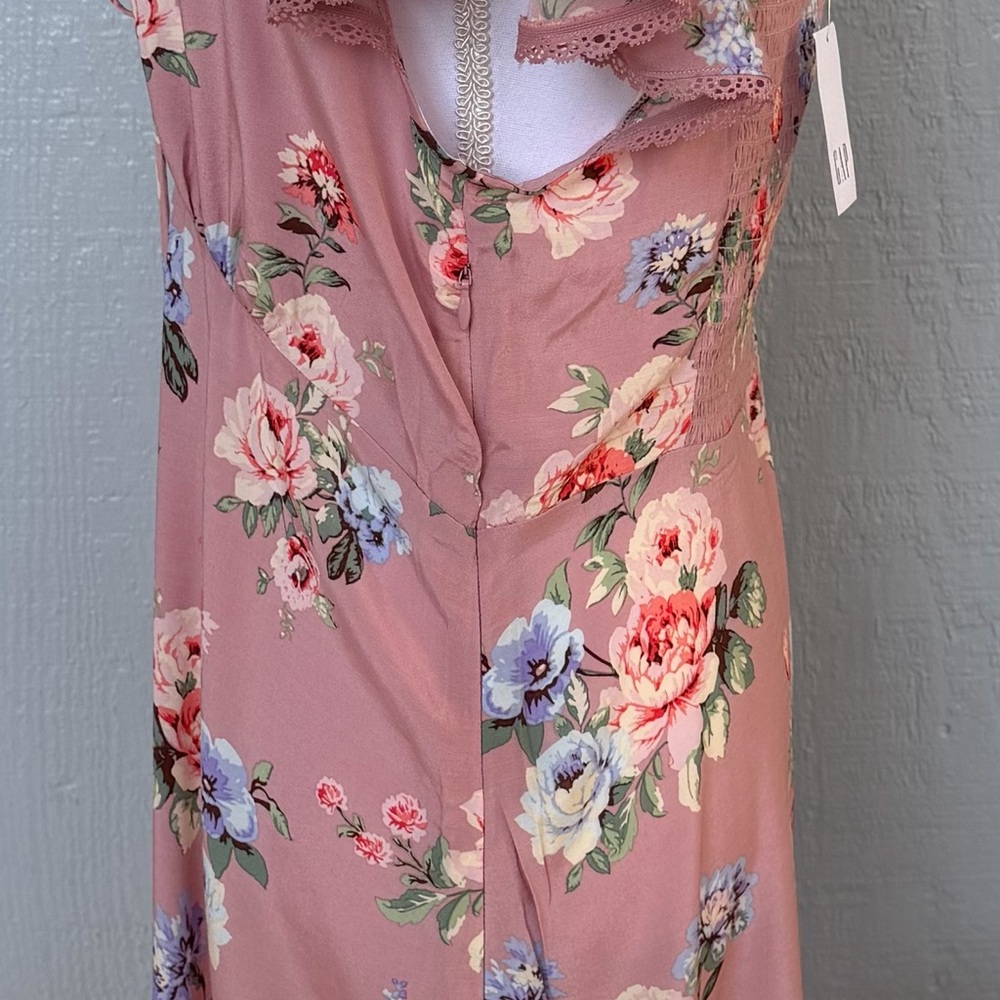 New GAP Dusty rose Pink Floral Midi flowy peasant coquette smocked panel Dress M - Picture 7 of 9